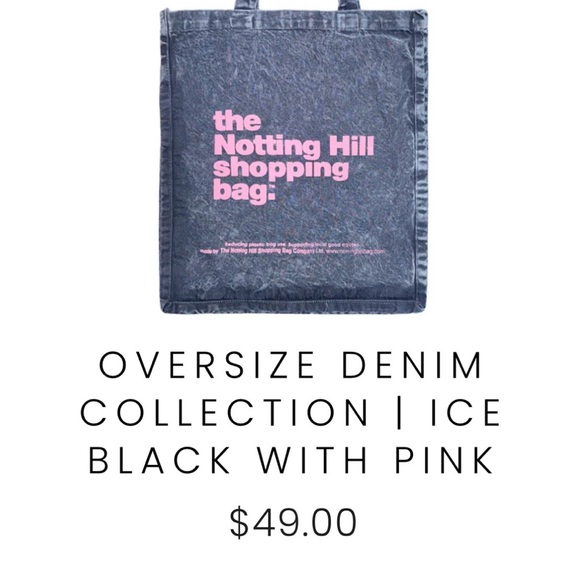 Denim Notting Hill Shopping Bag with Pink Text - Picture 4 of 4